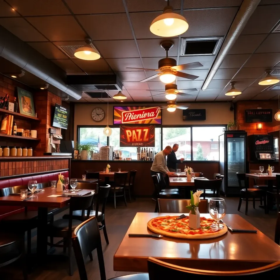A freshly baked Margherita pizza with bright red tomato sauce, melted mozzarella, and fresh basil leaves on a wood-fired crust at The Pizza Corner